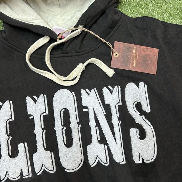 Detroit Lions Mitchell & Ness Black Hoodie Sweatshirt Men's Size Medium NWT $130 - Picture 3 of 8